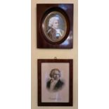 Two miniature portraits: a 19th century print depicting Beethoven 12 by 18cm, and another in an oval