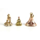 Three antique fob seal pendants to include an engraved Carnelian example.