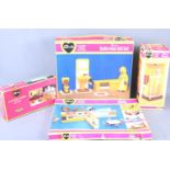 A group of Sindy Doll accessories to include Sindy Home, shower, bathroom set, bed and bedclothes,