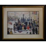 LS Lowry, print in colour, The Town Crier, 60 by 40cm.