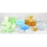 A group of Art Deco green frosted and clear glass items to include jugs, vases and other items