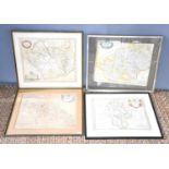 A group of four Robert Morden hand-coloured engraved maps to include Hertfordshire and