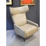 A John Lewis Dane model recliner armchair, in pale grey leather and chrome base.