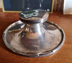 A silver desktop inkwell, with indistinct Birmingham date mark, A/F.