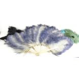 An early 20th century ostrich feather fan with Art Deco mother of pearl handle, the plumes edged