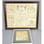 John Speed: A hand-coloured engraved map of Hutingdonshire, text verso, framed and glazed together