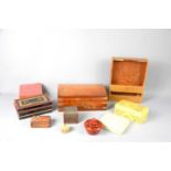 A group of jewellery boxes and trinket boxes to include a mahogany and brass inlaid jewellery box.