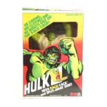 A vintage Hulk figure with rage cage, in the original box, made by Louis Marx & Co