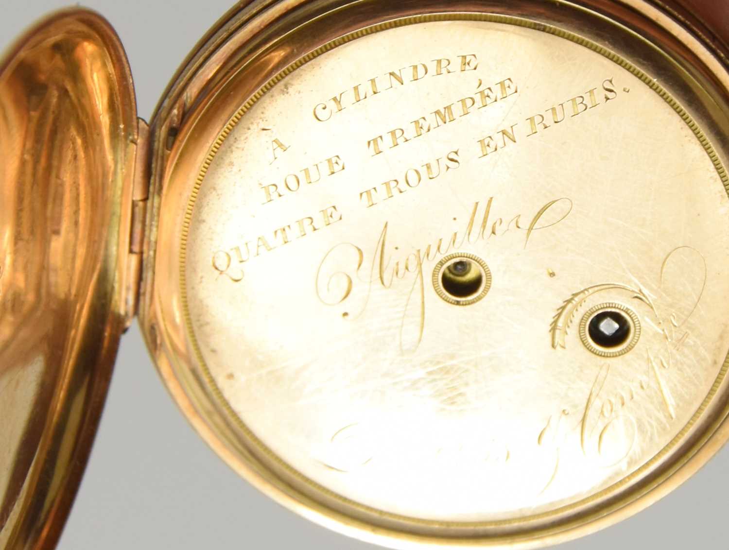 A 19th century gold (tested as) pocket watch, inscribed on back "a cylindre roue trempee quatre en - Bild 2 aus 5