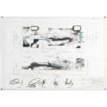 Formula 1 memorabilia: A limited edition Mercedes F1 signed technical drawing signed by Nico