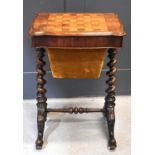 A Victorian mahogany games/work table, the rectangular top with a satinwood and rosewood chess