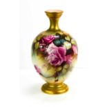 A fine Royal Worcester bulbous vase by circa 1920s, painted with roses and foliage, with gilt base