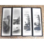 A set of four 1930s monochrome Japanese prints depicting various figural landscapes, two bearing