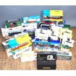 A large group of Corgi, Atlas Editions, Lledo and Saico diecast vehicles to include Eddie Stobart,