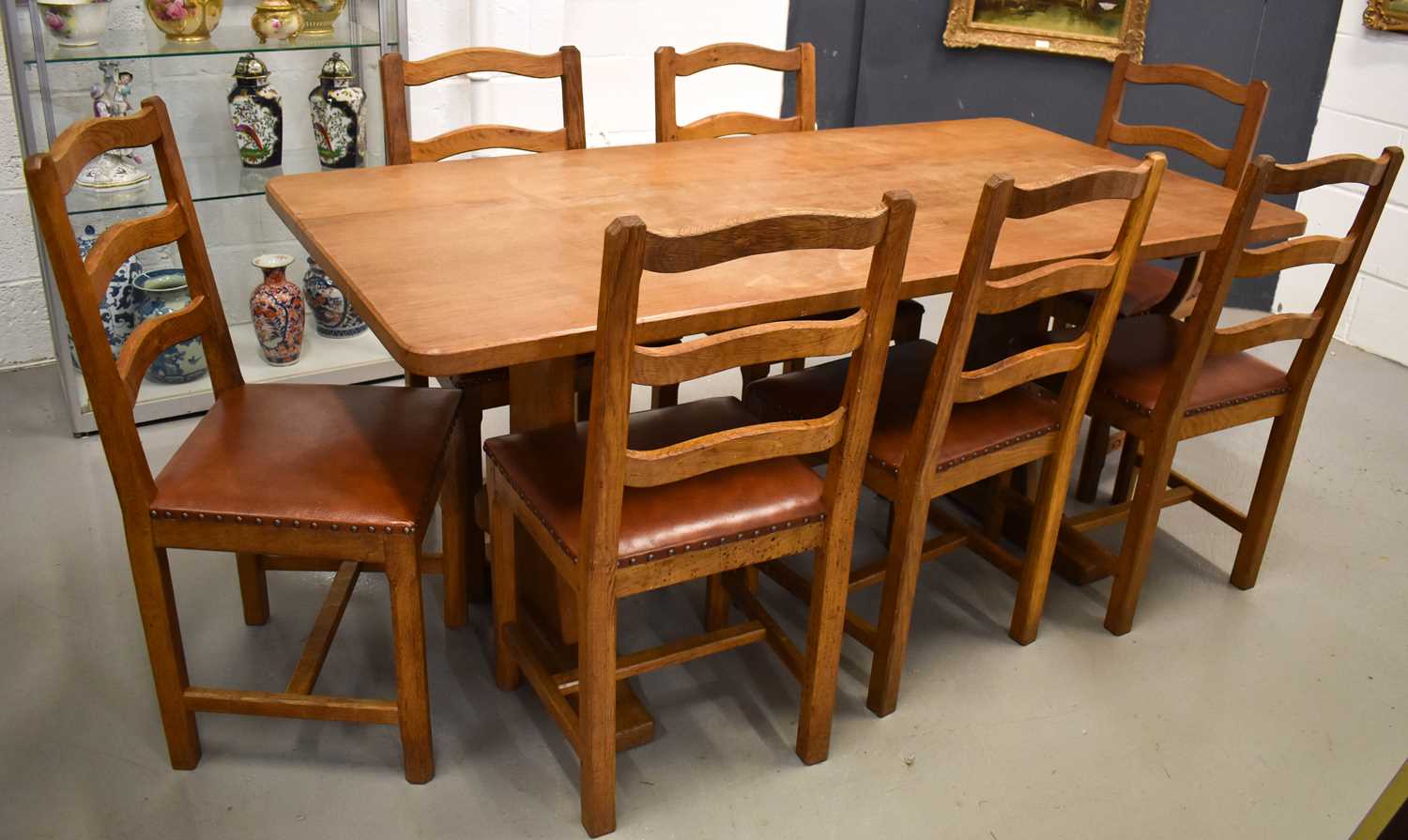 Alan Grainger of Brandsby 'Acorn Man' oak dining room table with adzed top 166cm by 84cm by 75cm,