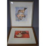 Trevor Parkin (20th century): two watercolours depicting two cats, the other dogs, both signed.