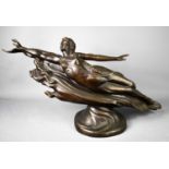 A bronze depicting a siren or a sea nymph carried on a wave, in the Art Nouveau/Early Art Deco