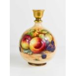 A Royal Worcester vase of globular form, painted with fruit, peaches and blackberries, puce mark