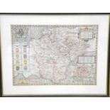 John Speed: A hand-coloured engraved map of Devonshire with Excester described and the Armes of such