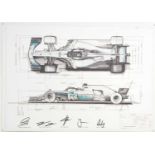 Formula 1 memorabilia: A limited edition Mercedes F1 signed technical drawing signed by Lewis