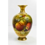 A Royal Worcester vase by William Rickets, the baluster shaped vase with apples and cherries to a