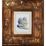 Watercolour on paper depicting pebbles, signed indistinctly, in an Art Nouveau style painted frame