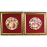 Two porcelain plaques in the Royal Worcester style, signed Leaman, 14 cm.