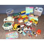 A group of vintage toys to include Epoch "Rose of Sylvania" narrow boat, various Playmobil vehicles,