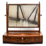 A 19th century dressing table / toilet mirror, the bow front inlaid with marquetry decoration, and