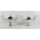 A pair of fine Georgian silver sauce tureens and ladles, London 1785 by Thomas Daniell, of elegant
