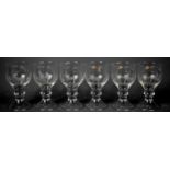 A set of six glasses, each etched with an individual scene; deer, stag, duck, boar, pheasant,