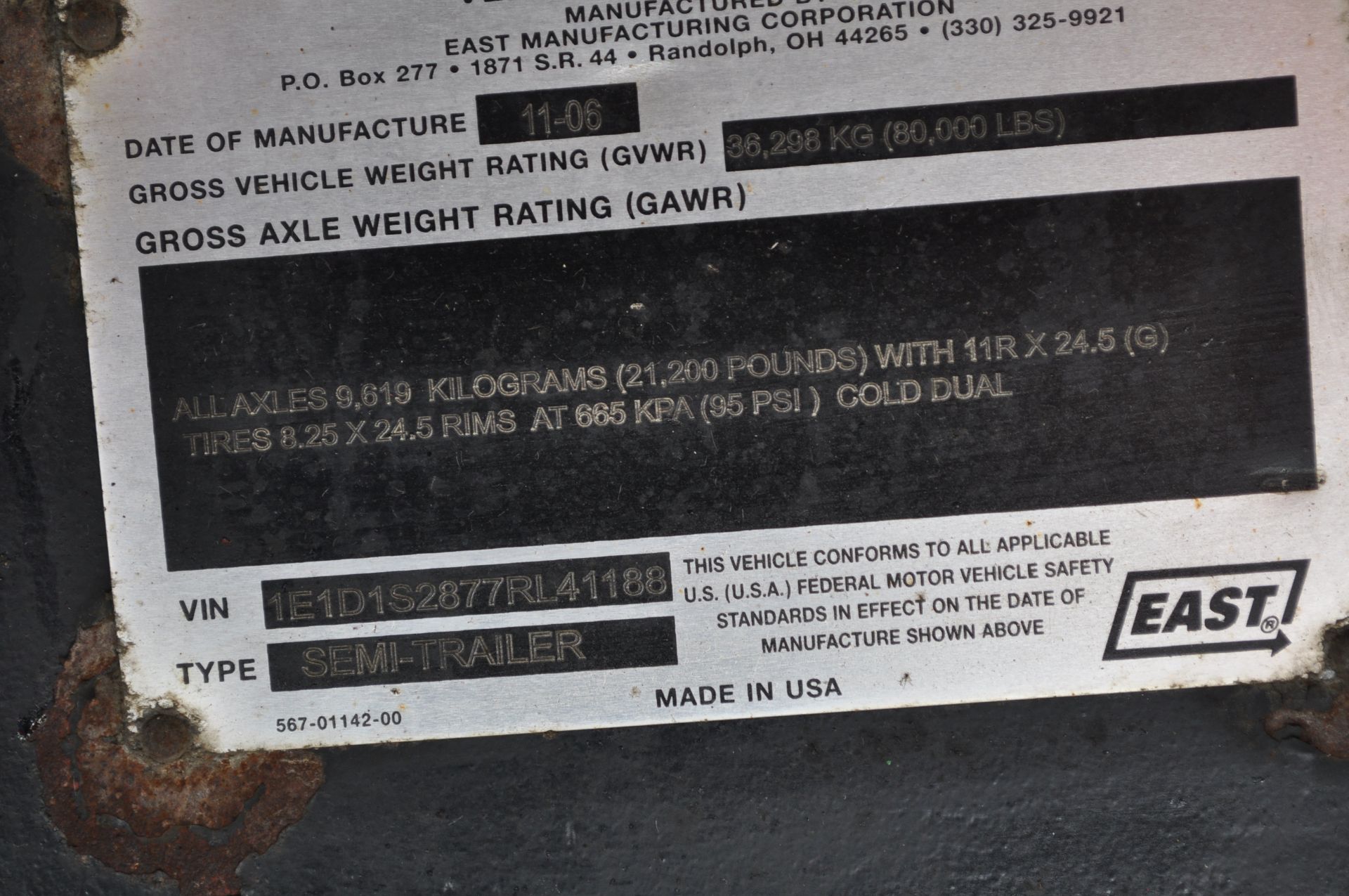 2007 East 33’alum dump trailer, steel frame, spring ride, 11R24.5 tires, coal chute, roll tarp - Image 14 of 14