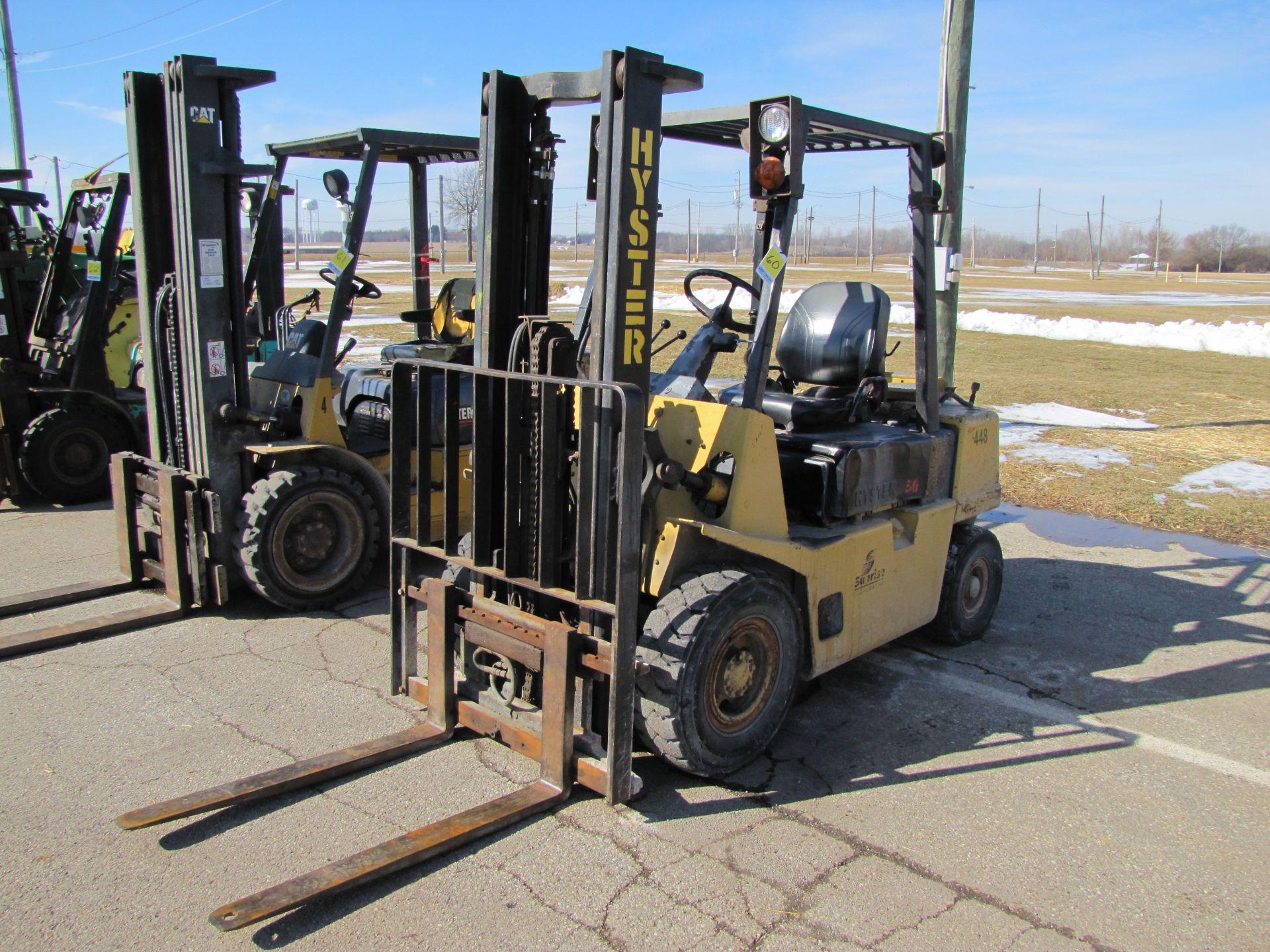 Hyster 50 forklift, 4500 lb capacity, propane, 3-stage, side shift, 7.00x12 fronts, 6.00x9 rears