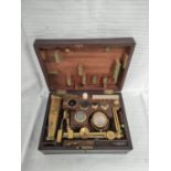 Early 19th century compound and simple microscope, unsigned, in mahogany case.