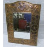 W.H. Mawson of Keswick, large Arts & Crafts wall mirror,  the bevelled rectangular glass in copper