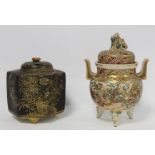 Two late 19th/early 20th century Japanese Satsuma censers, one of hexagonal form with black ground