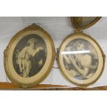 Three early 19th century engravings of young women, each a framed oval.  (3).