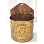 Keswick School of Industrial Arts, Arts & Crafts brass and copper wall pocket of semi-circular