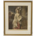 19th century or early 20th century colour mezzotint portrait of a lady in the manner of Gainsborough