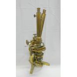 Large brass Wenham's Binocular microscope by Ross, London, no case or accessories, 51cm.