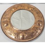 Keswick School of Industrial Arts, Arts & Crafts circular wall mirror, the bevelled glass in