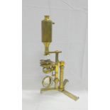 19th century brass microscope, unsigned, without case or accessories.