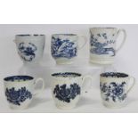 18th century Caughley blue and white floral decorated coffee cup, blue crescent mark, 6.5cm high;