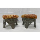 Pair of 19th century carved mahogany upholstered footstools, 22cm high.