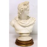 Victorian Parian ware bust of Apollo, a copy of the marble bust of Apollo Belvedere by C. Delpech,