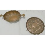 Small Arts & Crafts circular copper pin tray with lobed rim and repousse floral decoration,