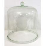 Large 19th century glass bell jar with ball knop and folded rim, approx. 40cm high, 33cm diam.