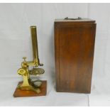 Brass binocular microscope by C. Collins, Great Portland Street, London, 40cm, with accessories,