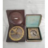 Continental portable compass and sundial on ebony base, cased and another, c1800 in mahogany (2)