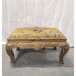 18th century giltwood stool with a later detachable top and curved lozenge and shell decoration.